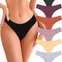 READY TO LOVE Cotton Underwear for Women Pack Breathable Thongs for Women Sexy Stretch Soft Womens Panties Thong (Large, Black/Purple/Caramel/Khaki/Apricot/Gray)