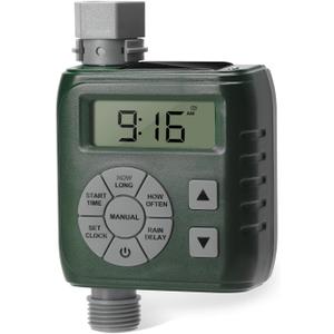 Sprinkler Timer, Programmable Irrigation Water Timer for Garden Hose, Solar/Battery Dual Power & Professional Leak-Proof Design, Rain Delay/Auto/Manual Watering System, Green