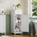 Iwell Bathroom Floor Cabinet, Small Bathroom Storage Cabinet with Drawer & Storage Shelf, Free-Standing Organizer Cabinets for Hallway/Living Room, White, 12.5"L*11.7"W*34.5"H