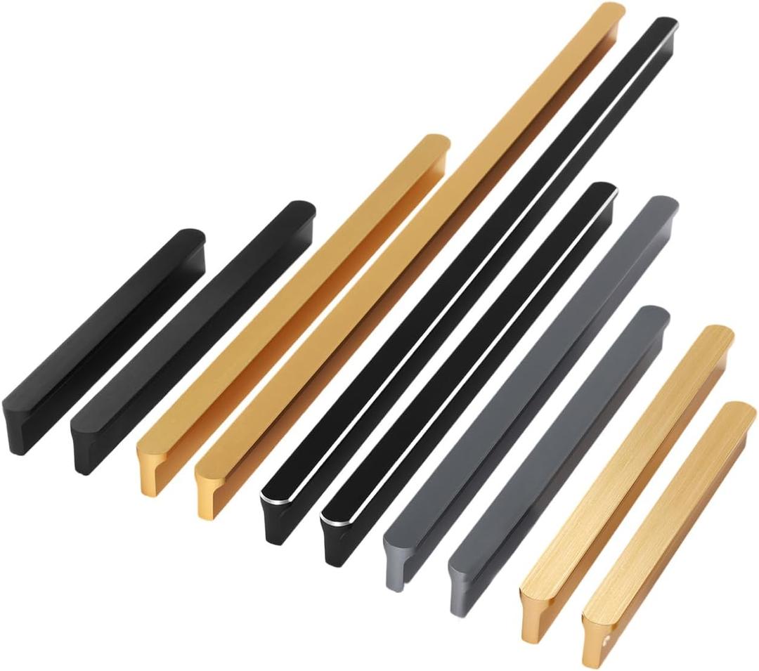 5 Pack Gold Cabinet Pulls - Brushed Brass Kitchen Hardware Handles for Dresser Drawers -T Shape Cabinet Hardware (13.31 inch, Brushed Gold)