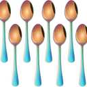 5.5 Inch Espresso & Tea Spoons,Set Of 8 Rainbow Stainless Steel Small Coffee Spoons,Multicolored Demitasse Spoon,Mini Seasoning Spoon