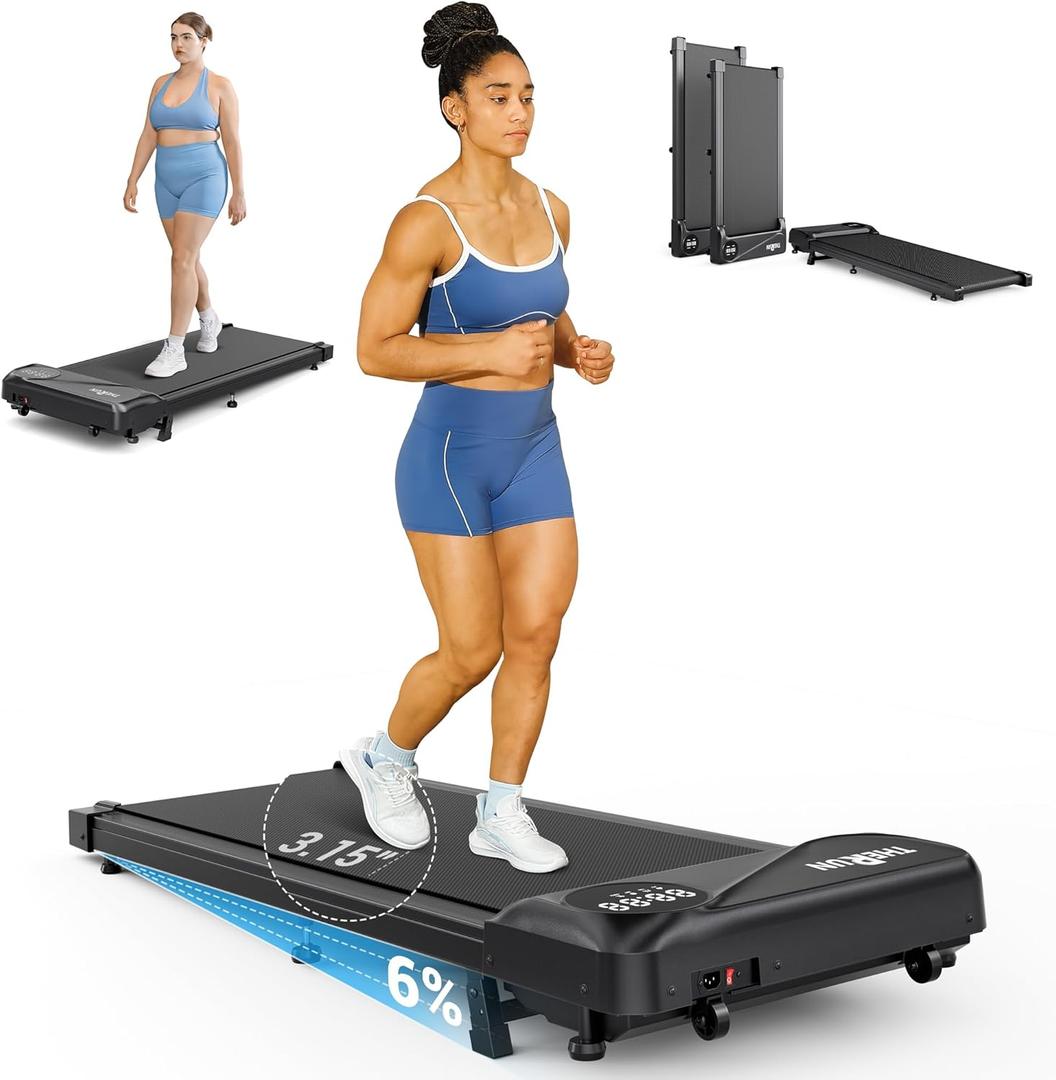 THERUN Walking Pad Treadmill Under Desk, Portable Mini Treadmill for Home/Office, Walking Pad Treadmill 2.5HP, Walking Jogging Machine with 265 lbs Weight Capacity Remote Control LED Display (W1 BASIC Black with Incline)