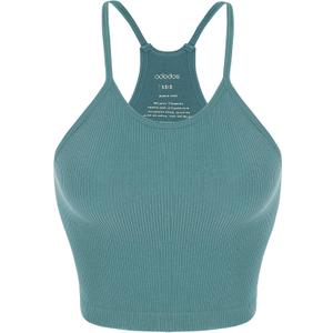 ODODOS Women's Crop Seamless Rib-Knit Camisole Strappy Racerback Crop Tank Tops, Longline Crop, Sky Blue, X-Large/XX-Large (XXL)