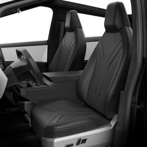 Seat Covers for Tesla Cybertruck 2025 2024, PU Leather Full Set with Armrest Cover - Front Rear Seat Covers Full Edge Protection, Black