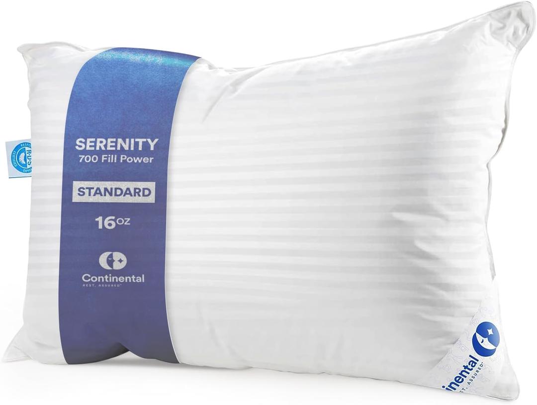 Continental Bedding | Serenity Goose Down Pillow | 700 Fill Power Hungarian White Down | 400TC Cotton Damask Shell | Made in USA | Soft, Standard (Pack of 1) Continental Bedding | Serenity Goose Down Pillow | 700 Fill Power Hungarian White Down | 400TC Cotton Damask Shell | Made in USA | Soft, Standard (Pack of 1)