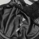 OYOANGLE Women's Leather Lace Trim Underwire Bra Lingerie Cut Out Strappy Push Up Goth Bralette (Medium, Black)