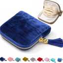 Small Travel Jewelry Pounch Case, 6-Layer Velvet Jewelry Organizer Storage Bag with Zipper, Mini Portable Pouch for Rings Earring, Anti-Scratch Jewelry Pouch Gift for Women GirlsSapphire Blue