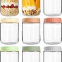 Overnight Oats Containers with Lids, 16oz Wide Mouth Mason Jars with Lids, 9 Pack Glass Jars with Airtight lid for Chia Pudding Yogurt Salad, Meal Prer Oatmeal Jars (MultiColor)