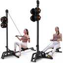 ONETWOFIT Foldable Rowing Machine & LAT Pull Down Machine 2 in 1 Multi-Function Compact Rowing Machine for Home, Low Row Cable Fitness Exercise Max 300lbs