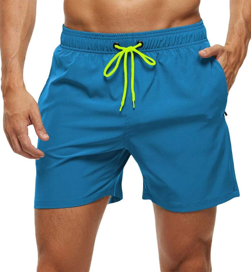 Tyhengta Men's Swim Trunks Quick Dry Beach Shorts with Zipper Pockets and Mesh Lining (30, Peacock-blue)