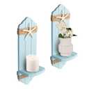 Wall Candle Sconces Set of Two, Blue Wood Wall Candle Holder Decor, Farmhouse Wooden Candle Holder Wall Decorations for Fireplace, Hallway, Living Room, Bedroom