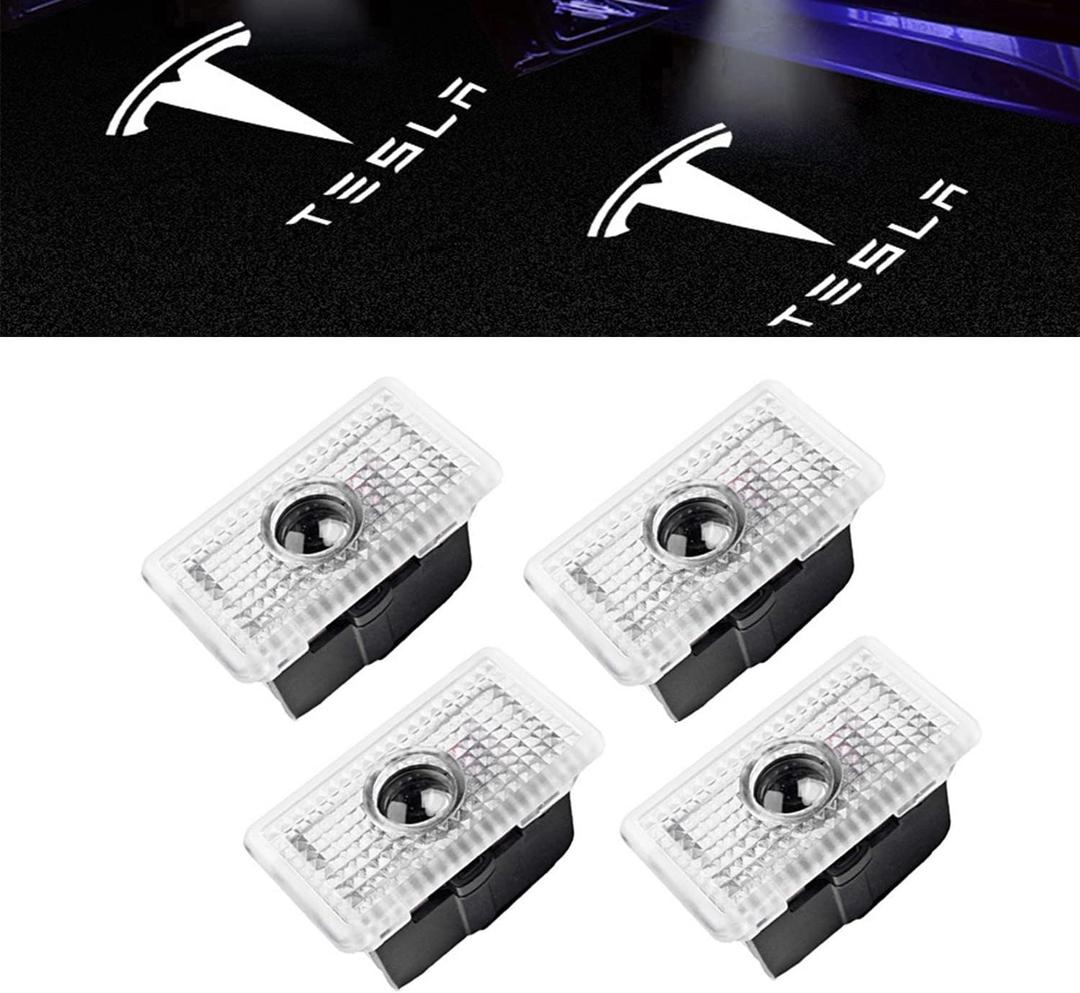 Car Door Lights for Model S/3/X/Y Logo Projector 4 Pack Tesla Puddle Lights LED Welcome Lights Ghost Shadow for Model 3/S/Y/X Accessories (Clear)