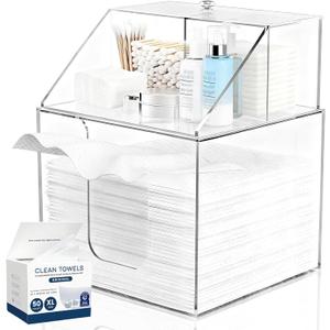 Disposable Face Towel Storage Box Compatible with Clean Skin Club XL, 3-in-1 Detachable 2-Layer for Cleaning Accessories, Face Towel Holder for Bathroom, Vanity Makeup, Holds 50, Clear Acrylic
