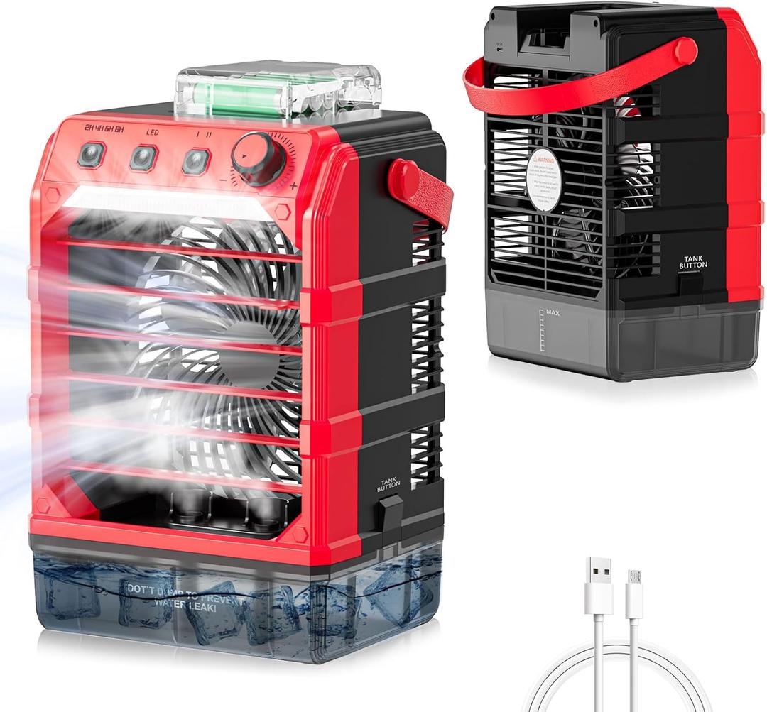 Rozlchar Portable Cooling Fan Compatible for Milwaukee 18V Battery(No Battery) w/USB Input Powered, Outdoor Camping Fan w/Mist, Timing Function, 1600mL Water Tank & LED for Home, Outside, Camping