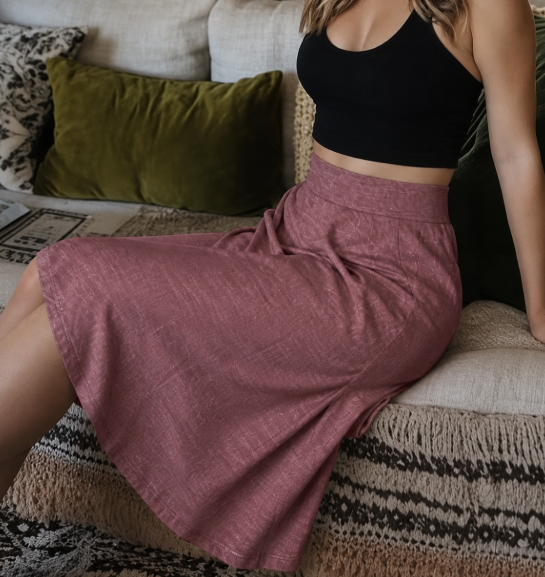 Riyiper  Women's Knee Length Skirt, Casual High Waisted Flared Midi A Line Summer Basic Pull-on Skirt with Pockets, Large
