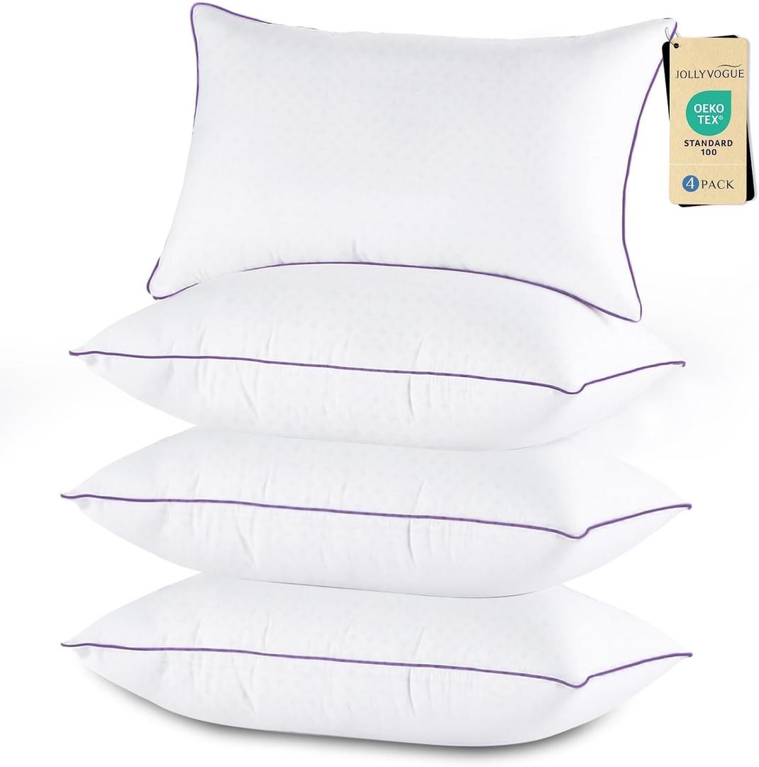 JOLLYVOGUE Pillows Standard Size Set of 4, Washable Supportive Full Size Bed Pillows with Super Soft Down Alternative Fill, Luxury Fluffy Hotel Quality for Side, Back and Stomach Sleepers