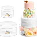 Choowin 2 Pcs Acrylic Cake Stand with Lid Fillable Cake Stand Floating Clear Cake Stand Cake Riser Cake Tier Round Cake Stand Birthday Wedding Cake Stand Cylinder Stand for Party(10 inch,6 inch)