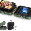 OGERY 2-Burner Foldable Camping Stove with Griddle (Textured & Smooth) and Carrying Bag, Portable Propane Camp Stove with 2 Adjustable Burners & Piezo Ignition, for Camping Tailgating Essentials Gear (Green)