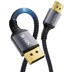 Stouchi DisplayPort 2.1 Cable 15FT, 54Gbps UHBR13.5 [16K 8K 4K@240Hz] Long Gaming Cord, DSC 1.2a, FreeSync G-Sync DP Cable, Snag-Free Shielded for RTX 5090, RX 7900, Monitor