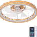 20'' Smart Ceiling Fan with Lights and Remote Modern Slim Low Profile Ceiling Fans with Lights App Control 6 Speeds Infinitely Dimmable Quiet Reversible Dc Motor for Living Room (Original wood color)