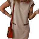 Dokotoo Women's 2026 Casual Spring Summer Dresses Fashion Cap Sleeve Color Block Crewneck Shift Tshirt Mini Dress (M)