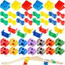 44 Pcs Wooden Train Track Accessories Wooden Track Connector Bulk Building Block Train Expansion Pack for Kids Educational Toys