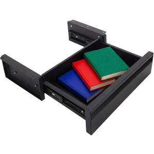 POPMOON 13.8 in Under Desk Drawer For Desk, Pull out Storage Organizer with Slide Extension Mounted Under Flat Wooden Table or Workbench, Carbon Steel Undermount Drawer,Black (13.3IN Single)