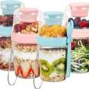 Vtopmart 4 Pack 27oz Yogurt Parfait Cups with Lids and Spoons, Overnight Oats Containers, Reusable Topping Compartment for Breakfast with Yogurt, Cereal or Oatmeal On-the-Go