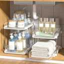 Delamu 2-Tier Multi-Purpose Bathroom Under Sink Organizers and Storage, Stackable Kitchen Pantry Organization, Pull Out Medicine Cabinet Organizer with Movable Dividers, White, 2 Pack