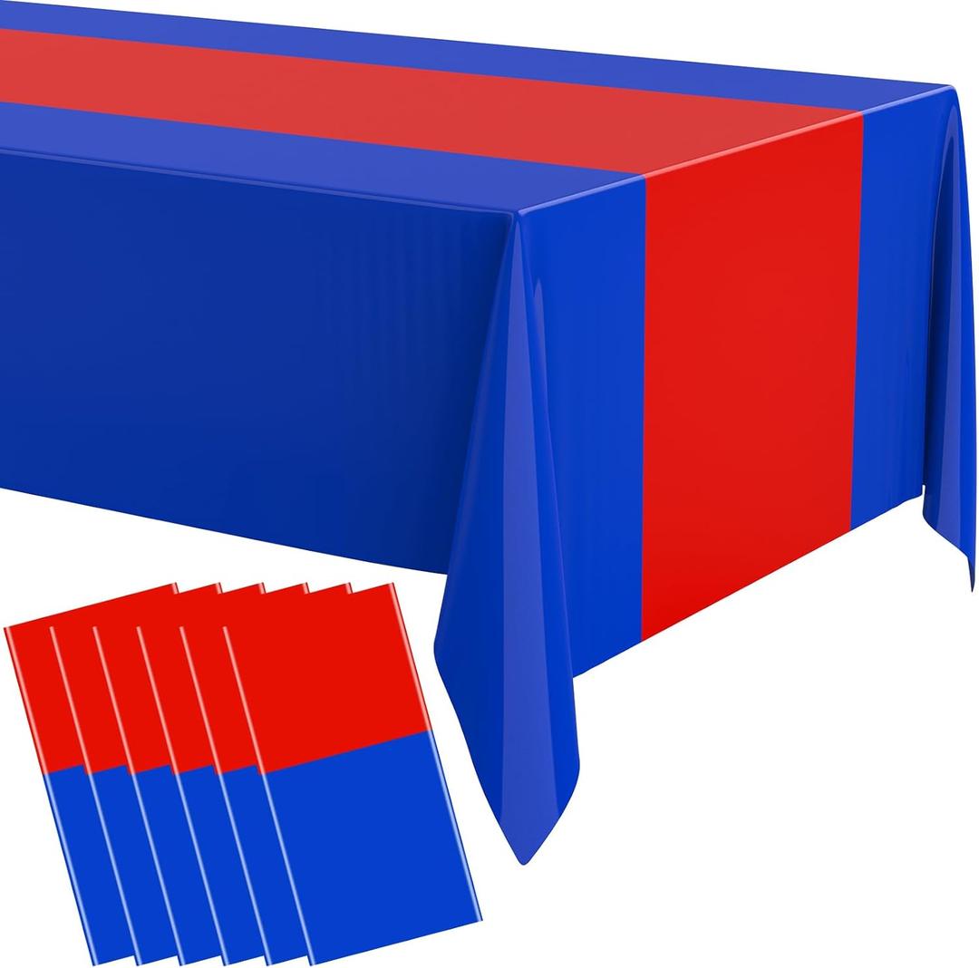 Oudain 3 Pcs Disposable Plastic Tablecloths 54" x 108" for Rectangle Tables Cloths Waterproof Table Cover for Wedding Baby Shower Birthdays Party Decoration (Blue,Red)
