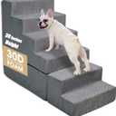 Dog Stairs for Bed 30''H Small Dogs, 6-Step Sturdy Foam Dog Steps for High Bed, Pet Stairs for Older Dogs/Cats/Puppy, Non-Slip Curved Pet Ramp Indoor, Removable Washable Cover, Grey