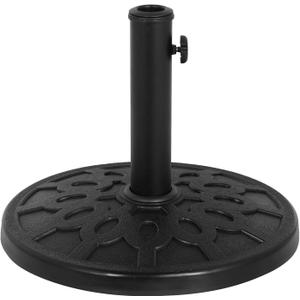 Backyard Expressions Round Patio Umbrella Base  Heavy Duty Resin-Coated Calcium Carbonate Stand with Adjustable Pole Adapters Fits 1.5"2" Poles, Weather-Resistant (Black 20 Lb)