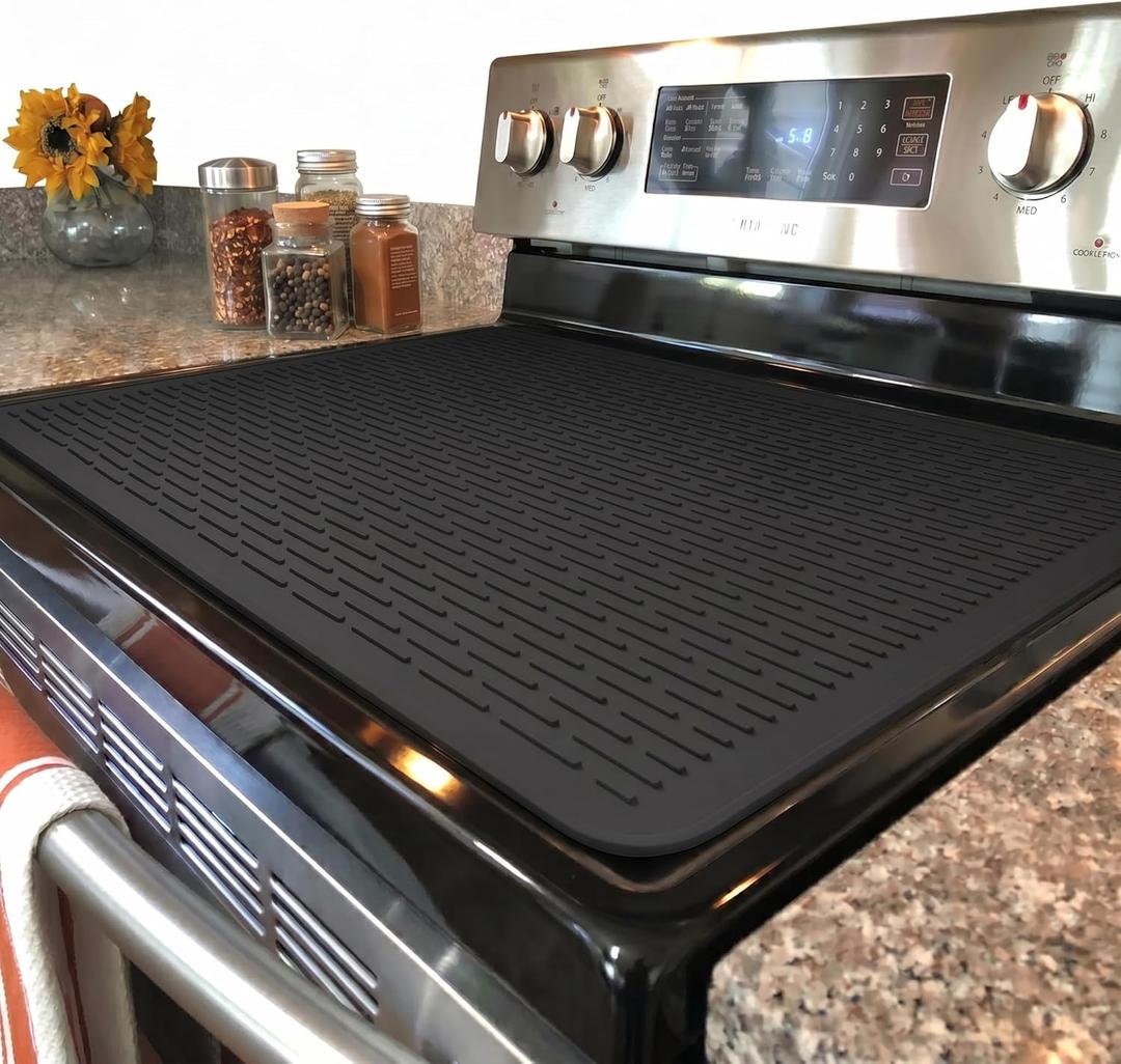 YUHFERA Stove Top Cover for Electric Stove - Silicone Stove Mat for Glass Top, Glass Cooktop Protector, XL Dish Drying Mats For Kitchen,Oven Covers for Electric Stove (Black,28 x 20)