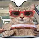 Fun Cute Cat Driving Car Windshield Sun Shade Foldable UV Ray Sun Visor Protector Sunshade to Keep Your Vehicle Cool (55" x 27.6")