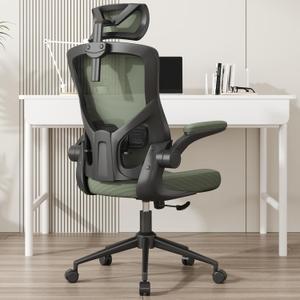 Ergonomic Office Chair with Adjustable Headrest & Lumbar Support - High Back Desk Chair with Flip-Up Arms, 360 Swivel Executive Computer Task Chair (Hunter Green)