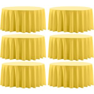 Round Tablecloth 132 Inch 6 Pack Yellow Tablecloths Washable Decorative Linen Polyester Table Clothes Cover for Dining Table Banquets Buffet Parties and Wedding