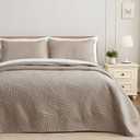 Exclusivo Mezcla King Size Quilt Bedding Set, Lightweight Taupe Quilts King Size for All Seasons, Soft Microfiber Bedspreads Coverlets Bed Cover with Leaf Pattern, 3 Piece