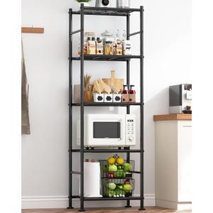 Sakugi Storage Shelves - 5 Tier Shelf Organizer, Heavy Duty Garage Shelving Unit with Leveling Feet, Stable Metal Shelves Organizer for Pantry, Kitchen and Closet, 18.4" W x 12.6" D x 57.4" H, Black