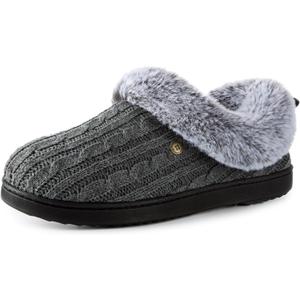 HomeTop Women's Cable Knit Slippers Breathable Warm Comfy Non-slip Indoor Outdoor House Shoes with Fuzzy Collar (7-8, Cloudy Gray)