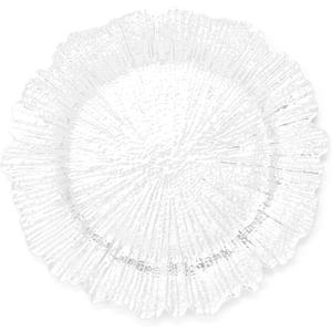Ms Lovely Plastic Reef Charger Plates Glossy Finish - Set of 6 - Thick and Reusable - White
