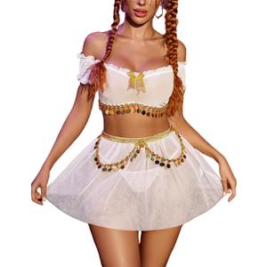 Avidlove Cosplay Lingerie for Women 3 Piece Sexy Roleplay Costumes Off Shoulder Mesh Top with Skirt (White, S)