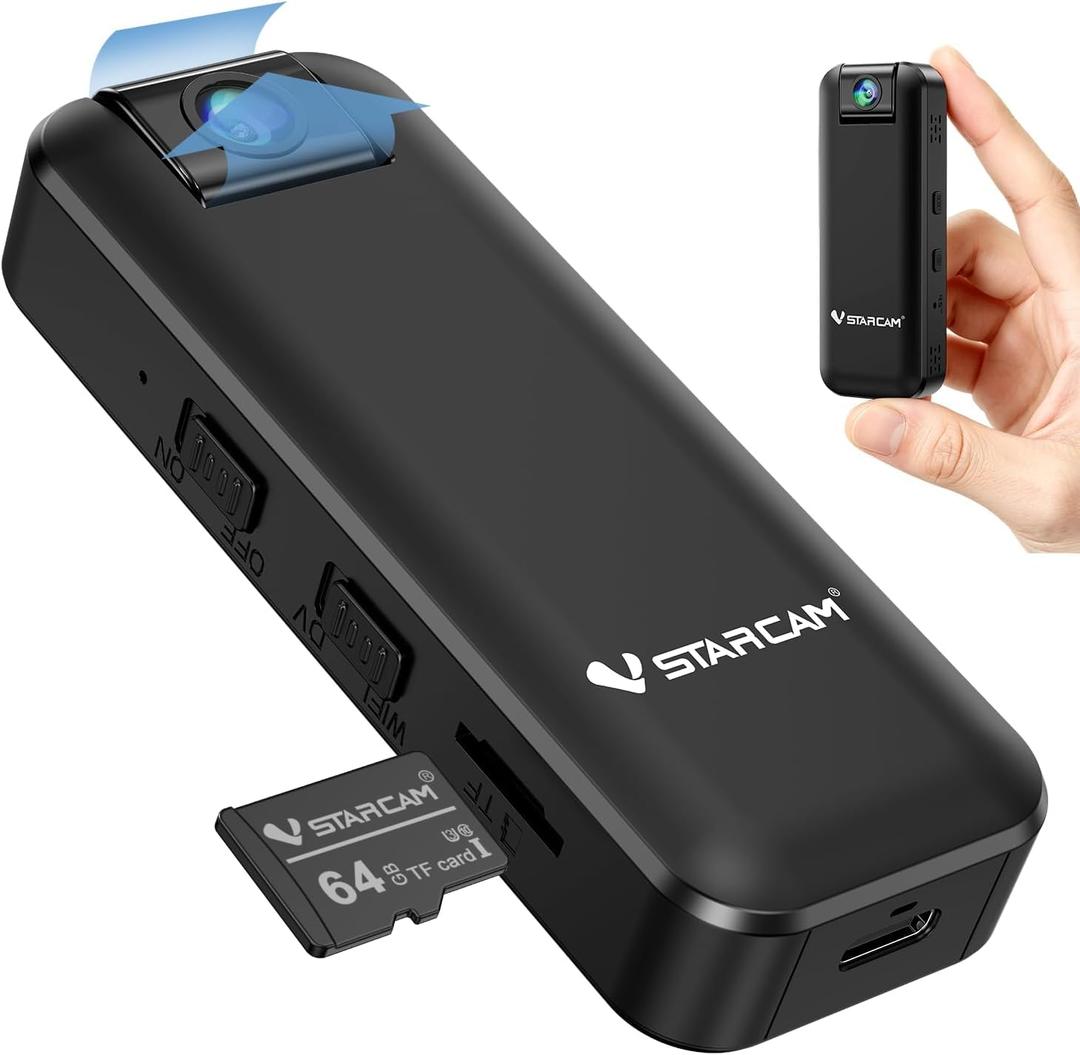 VSTARCAM 2K Mini Body Camera with 180° Rotating Lens, 1500mAh Battery & 64GB TF Card Included, IR Night Vision, Portable Wearable Video Recorder for Cycling, Meetings & Outdoor Recording