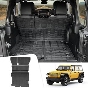 Cargo Mats for 2018-2025 Jeep Wrangler JL Unlimited 4X4 Trunk Mat with Backrest Liner, All Weather TPE Protector Rear Back Seat Mats for 18-25 Wrangler JL 4X4 4 Door Accessories