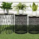 HFHOME Set of 3 Heavy-Duty Round End Table, Side Table, Coffee Table for Indoor Multifunctional Use, Outdoor Decorative Garden Stool Plant Stand-Black