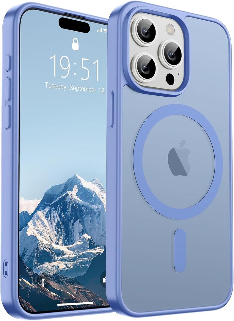 SUPFINE Magnetic for iPhone 15 Pro Max Case (Compatible with MagSafe) (Military Grade Drop Protection) Translucent Matte Shockproof Phone Cover,Blue Purple
