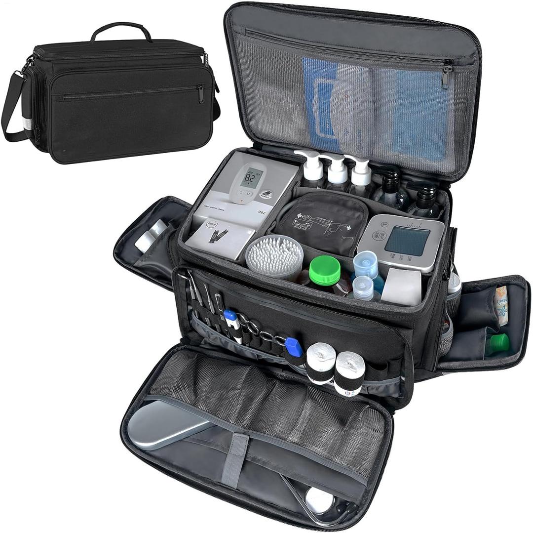 Mancro Medical Bag, Medical Equipment Bag Empty with Nonslip Bottom, Removable Shoulder Strap, Water-Resistant Home Health Nurse Bag for Medical Student, Therapist, Black