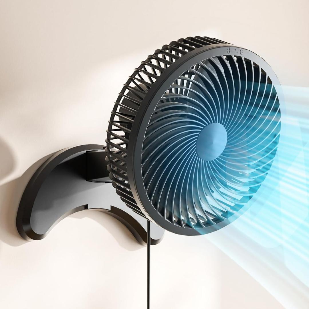 Koonie 8'' Wall Mount Fan, Quiet Small Wall Fan with Timer, 8.2ft Wired Remote, 80 Oscillation, 100 Adjustable, 3 Speeds High Velocity for RV Bedroom Kitchen Office Garage (Adapter Included)