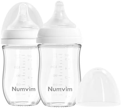 Numvim Natural Glass Baby Bottle Gentle & Extra Slow Flow, Newborn Breastfeeding Bottle with Anti Colic Nipple for 0 Months Babies, Includes S Nipples, (5Oz, 1 Packs)
