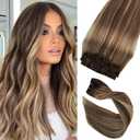Human Hair Clip in Extensions Brown to Blonde Balayage Clip ins Extensions Remy Human Hair 16 Inch Clip on Extension Bleach Blonde Highlights Hair Extensions for Women Clip in 7Pcs 70g