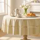 Horaldaily Light Coffee Farmhouse Style Tablecloth with Decorative Cutouts, 6060 Inch Round Polyester Table Cloth, Wrinkle Resistant Washable Table Cover for Dining Wedding and Outdoor